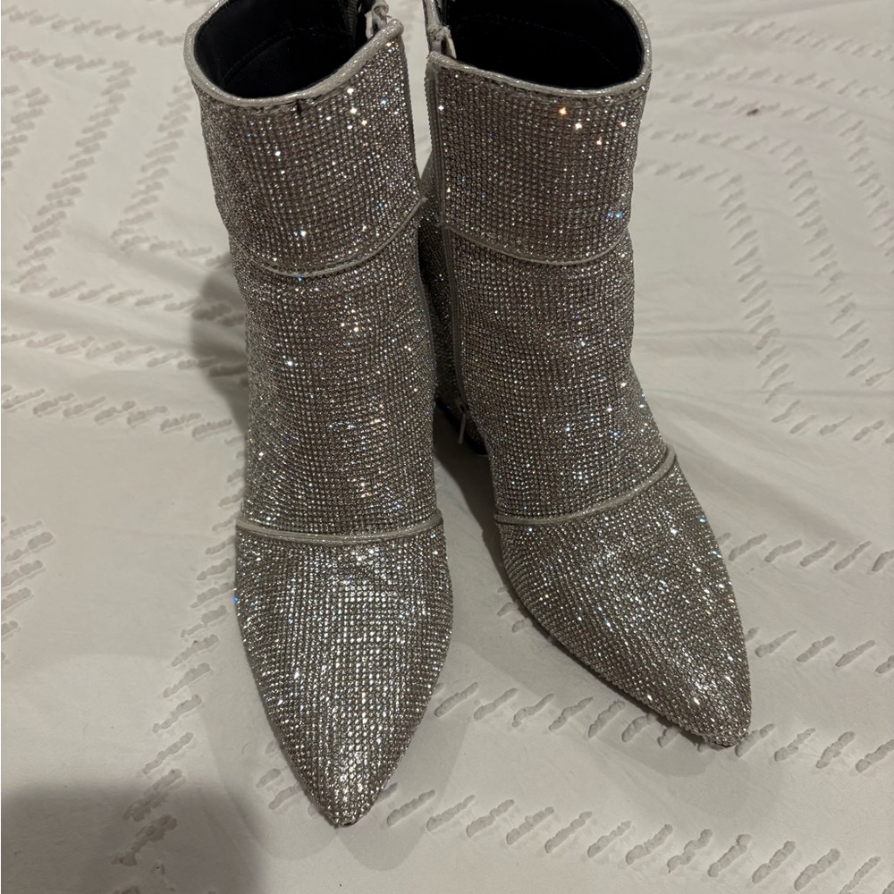 a new day Silver Crystal-Embellished Pointed Ankle Boots